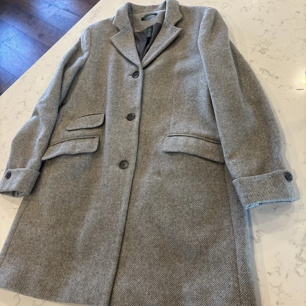 Lauren Ralph Lauren Wool Blend 3-Button Coat Gray Chevron-like Pattern Womens 12 - Picture 8 of 12